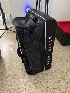 Perry Ellis Black Travel Duffel with White Piping